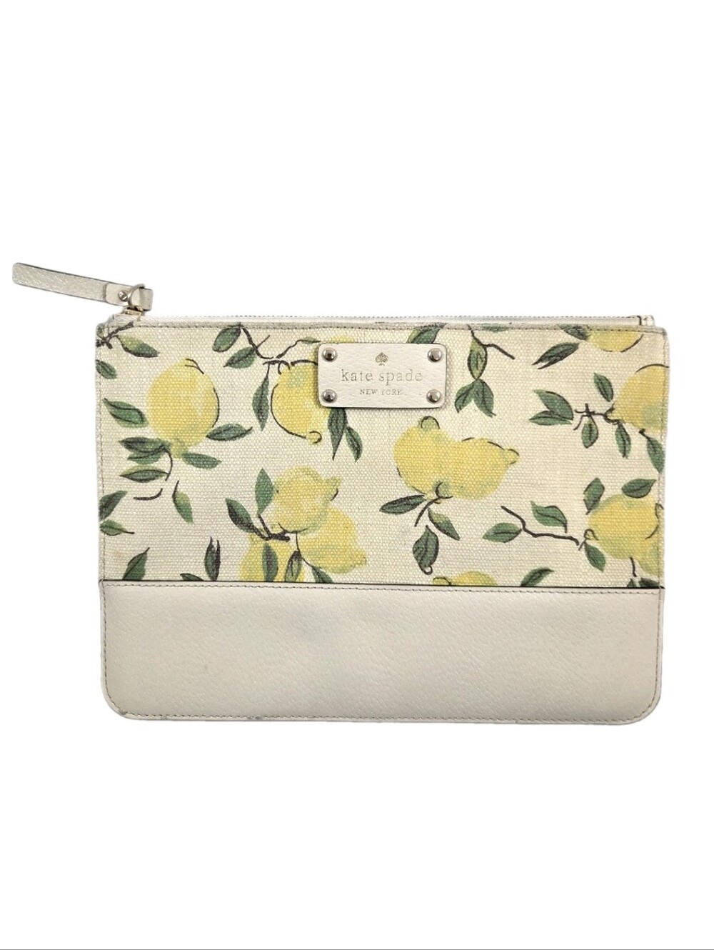 Kate Spade New York Yellow Lemons Summer Citrus Canvas Fabric Zip Clutch Pouch